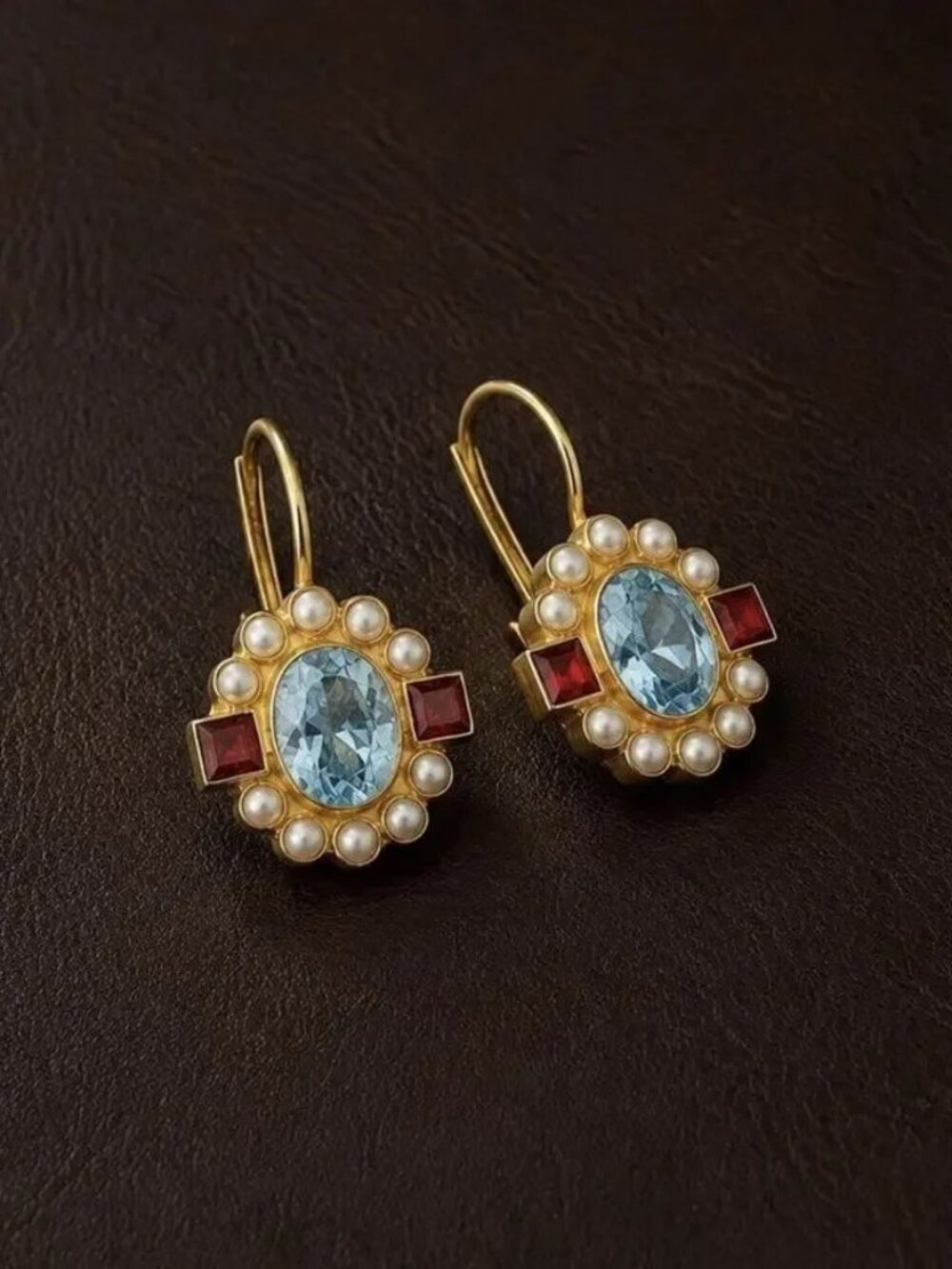 Museum Pearl Flower Court Earrings Cross Gold CZ VTG Crystal Topaz Boho Y2K Hoop